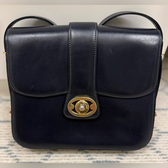 GUCCI Unisex Vintage Rare 70’s/80’s Adjst. Strap Navy Leather Shoulder Handbag - Picture 2 of 16